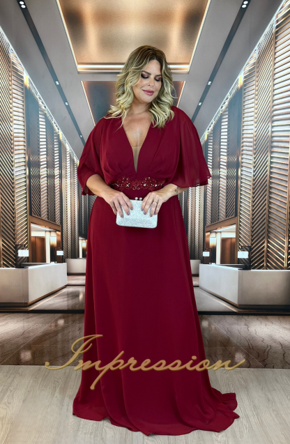 Vestido de Festa Longo Plus Size Marsala