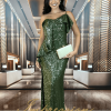 Vestido de Festa Longo Verde Oliva Paetês