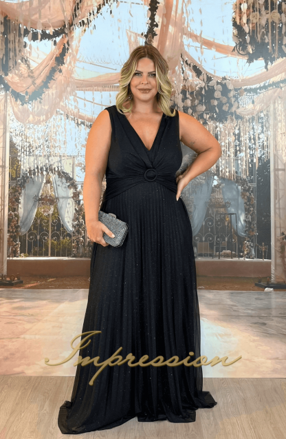 Vestido de Festa Longo Plus Size Preto Brilho