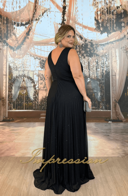 Vestido de Festa Longo Plus Size Preto Brilho - Image 2