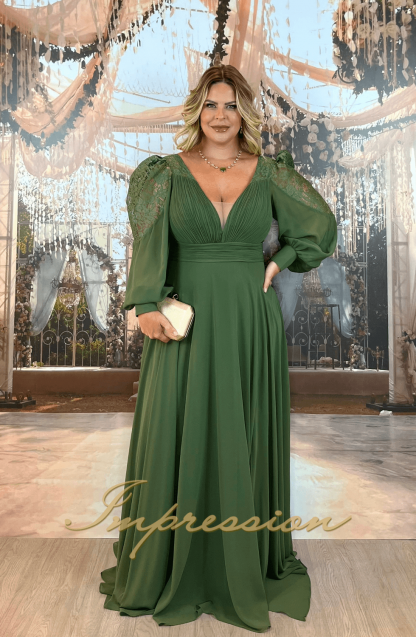 Vestido de Festa Longo Plus Size Verde Oliva - Image 3