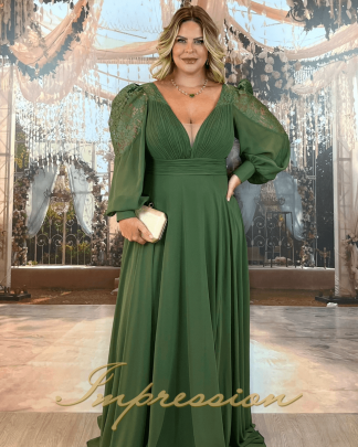 Vestido de Festa Longo Plus Size Verde Oliva
