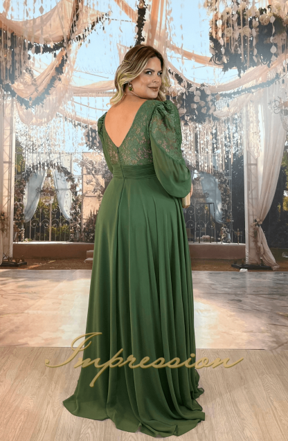 Vestido de Festa Longo Plus Size Verde Oliva - Image 2