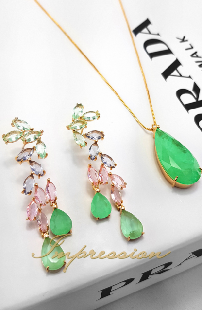 Conjunto de Festa Pedras Verde Tifany