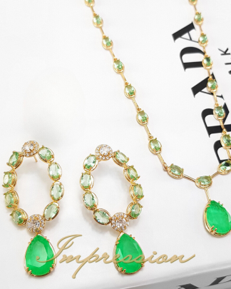 Conjunto de Festa Pedras Verde Tifany