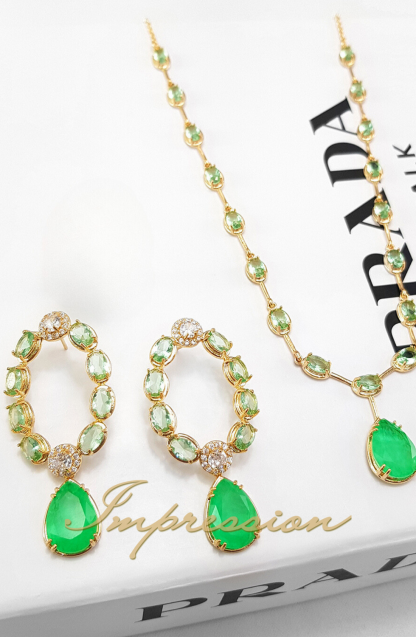 Conjunto de Festa Pedras Verde Tifany