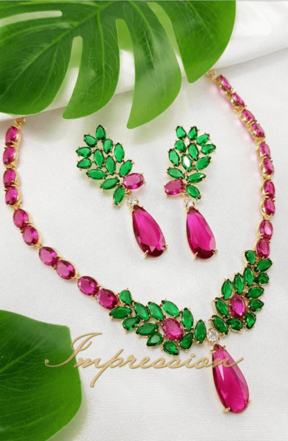 Conjunto de Festa Pedras Fucsia e Verde