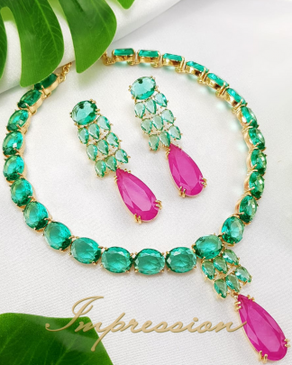 Conjunto de Festa Pedras Pink e Verde