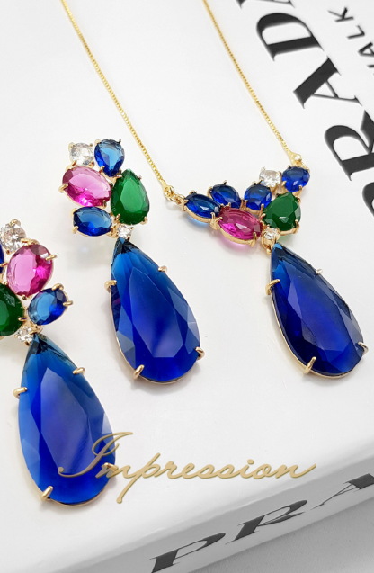 Conjunto de Festa Pedras Azul
