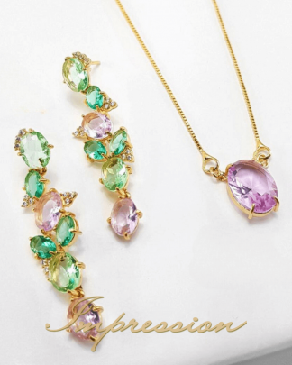 Conjunto de Festa Pedras Lilas e Verde