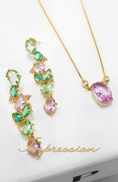 Conjunto de Festa Pedras Lilas e Verde