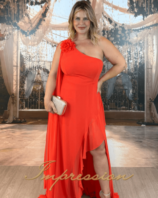 Vestido de Festa Longo Plus Size Laranja