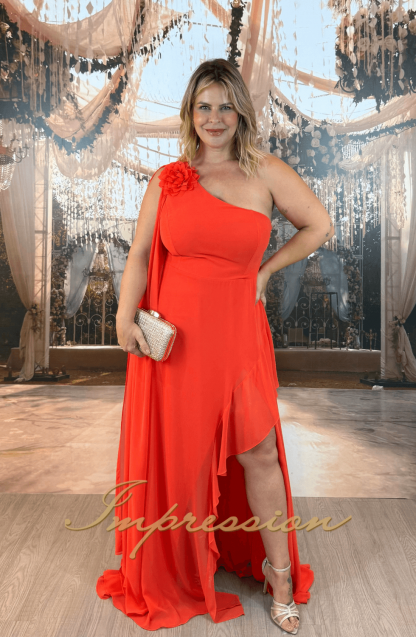 Vestido de Festa Longo Plus Size Laranja