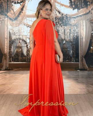 Vestido de Festa Longo Plus Size Laranja
