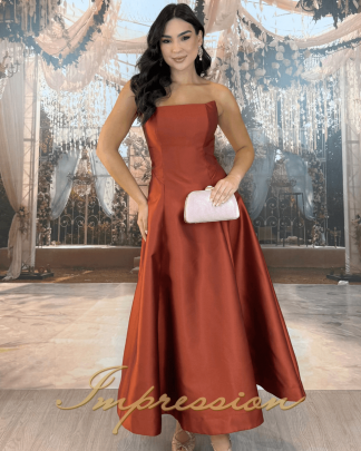 Vestido de Festa Midi Terracota