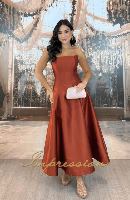 Vestido de Festa Midi Terracota