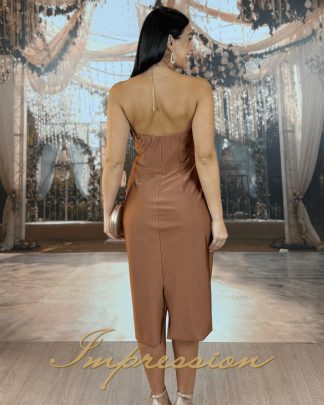 Vestido de Festa Midi Bronze Mocha