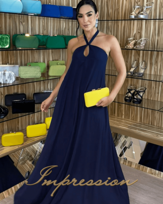 Vestido de Festa Longo Azul Marinho