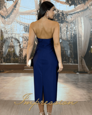 Vestido de Festa Midi Azul Marinho