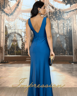Vestido de Festa Longo Azul Petroleo