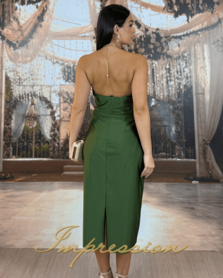 Vestido de Festa Midi Verde Oliva