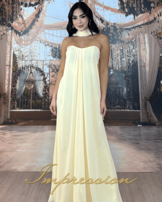 Vestido de Festa Longo Amarelo Manteiga