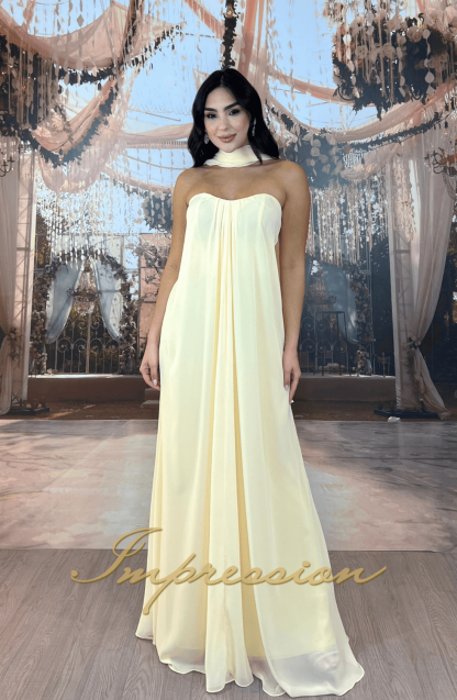 Vestido de Festa Longo Amarelo Manteiga