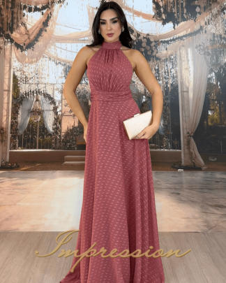 Vestido de Festa Longo Rosa Canela