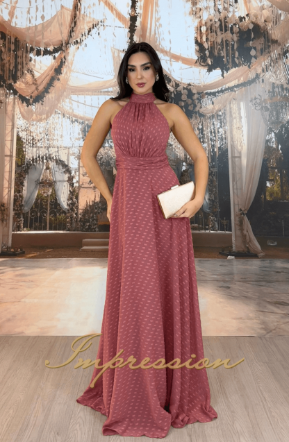 Vestido de Festa Longo Rosa Canela