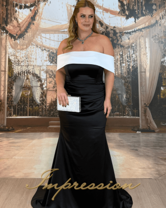 Vestido de Festa Longo Plus Size Preto e Branco