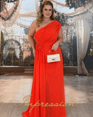 Vestido de Festa Longo Plus Size Laranja
