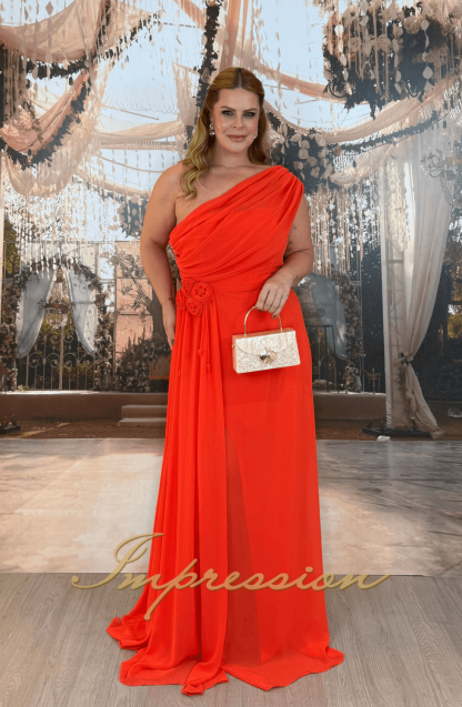 Vestido de Festa Longo Plus Size Laranja