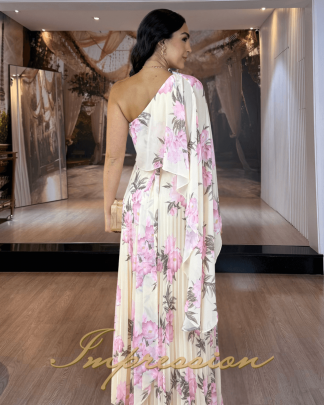 Vestido de Festa Longo Amarelo Floral