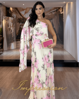 Vestido de Festa Longo Amarelo Floral