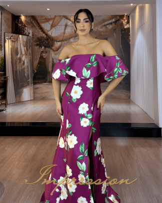 Vestido de Festa Longo Fucsia Floral