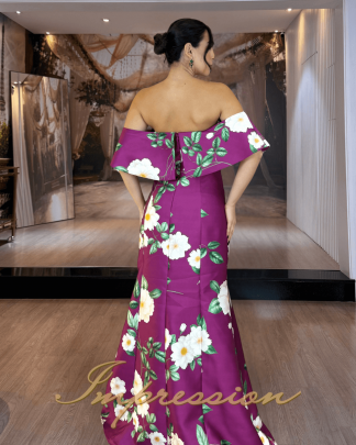 Vestido de Festa Longo Fucsia Floral