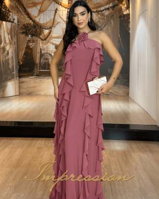 Vestido de Festa Longo Rosa Canela