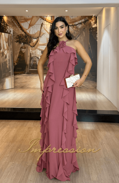Vestido de Festa Longo Rosa Canela