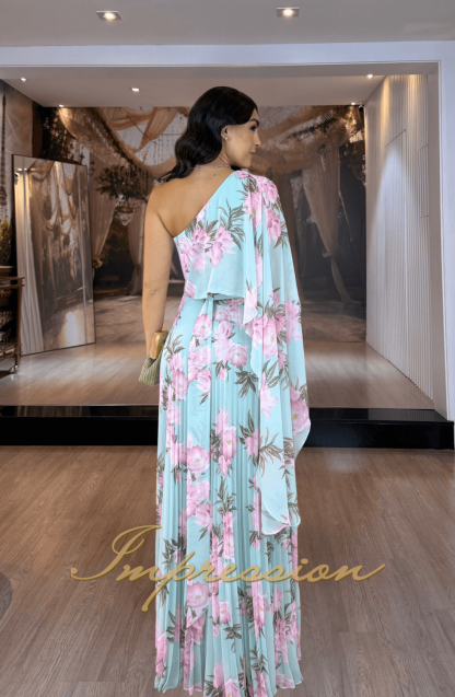 Vestido de Festa Longo Azul Floral - Imagem 2