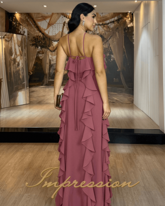 Vestido de Festa Longo Rosa Canela
